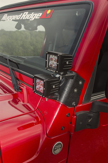 Rugged Ridge 97-06 Jeep Wrangler TJ Textured Black Dual A-Pillar Light Mount Rugged Ridge Light Mounts