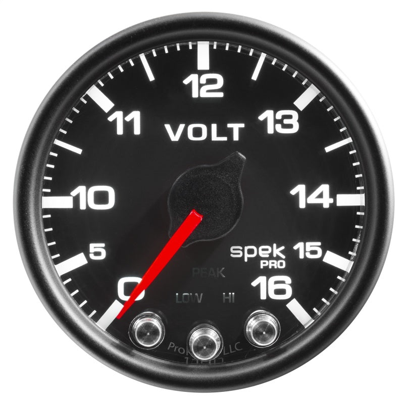 Autometer Spek-Pro Gauge Voltmeter 2 1/16in 16V Stepper Motor W/Peak & Warn Blk/Blk AutoMeter Gauges