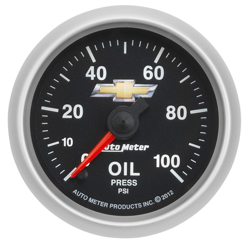 AutoMeter Gauge Oil Press 2-1/16in. 100PSI Digital Stepper Motor Chevy Gold Bowtie AutoMeter Gauges