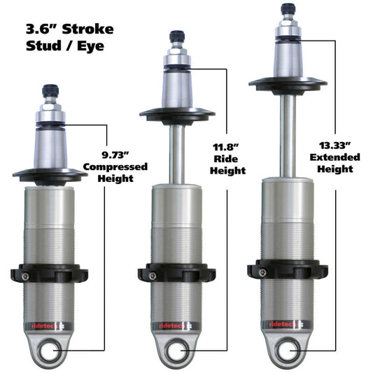 Ridetech HQ Series CoilOver Shock 3.6in Travel 2.5in Coil Eye/Stud Mounting 9.425inx13.025in Ridetech Coilovers