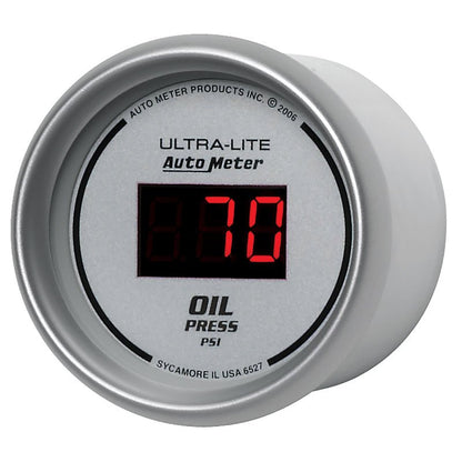 Autometer Ultra-Lite 2-1/16in 100PSI Silver Dial Digital Oil Pressure Gauge w/ Red LED AutoMeter Gauges