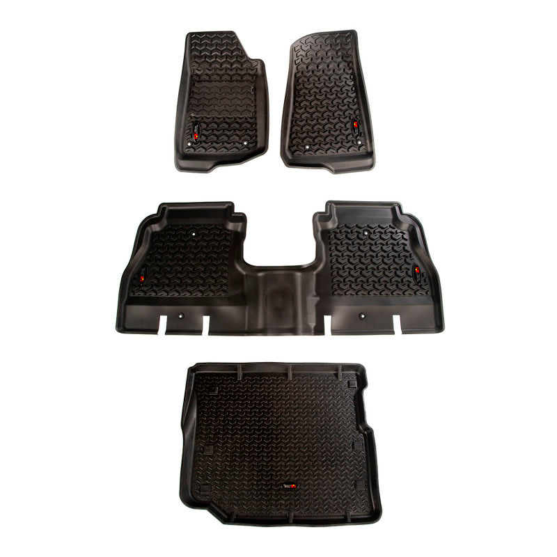 Rugged Ridge Floor Liner Front/Rear/Cargo Black 18-21 Jeep Wrangler JL 4 Dr (Excl. 4XE Models) Rugged Ridge Floor Mats - Rubber