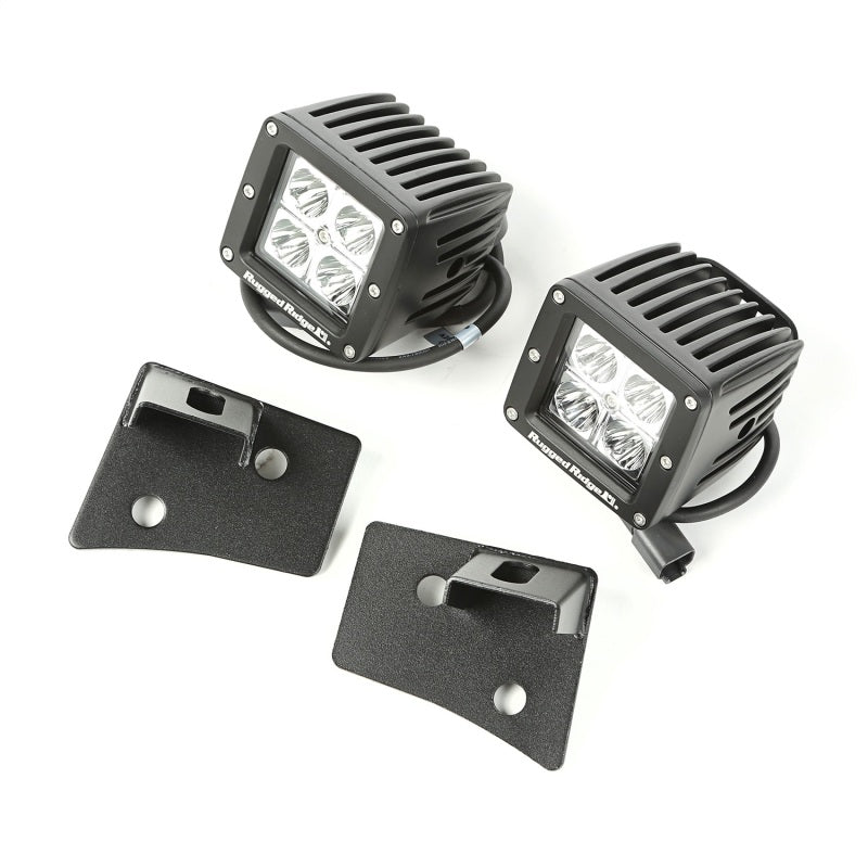 Rugged Ridge 07-18 Jeep Wrangler JK Textured Black Square Windshield LED Kit w/ Brackets Rugged Ridge Light Bars & Cubes