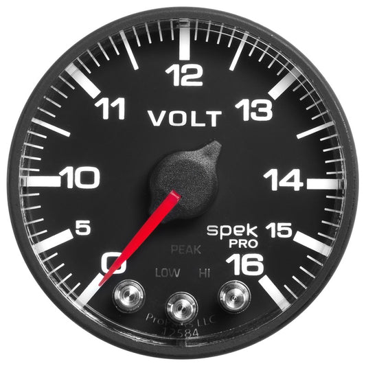 AutoMeter Gauge Voltmeter 2-1/16in. 16V Stepper Motor W/Peak & Warn Blk/Blk Spek-Pro AutoMeter Gauges