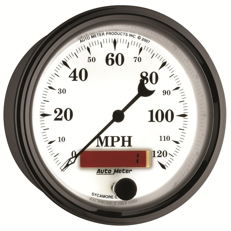 AutoMeter Gauge Speedometer 3-3/8in. 120MPH Elec. Prog. W/ Lcd Odo Old Tyme Wht II AutoMeter Gauges