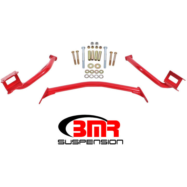 BMR 79-04 Fox Mustang Tubular Style Upper Torque Box Reinforcement Plates - Red BMR Suspension Diff Braces