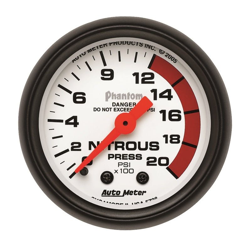 Autometer Phantom 52mm 0-2000 PSI Mechanical Nitrous Pressure Gauge AutoMeter Gauges