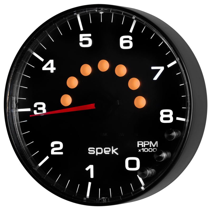 Autometer Spek-Pro Gauge Tachometer 5in 8K Rpm W/Shift Light & Peak Mem Black/Black AutoMeter Gauges