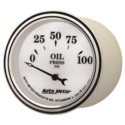 AutoMeter Gauge Oil Press 2-1/16in. 100PSI Elec Old Tyme White II AutoMeter Gauges