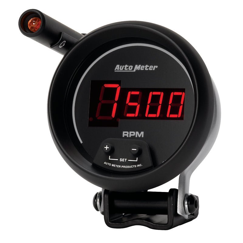 Autometer Quick-Lite Digital 10K RPM Pedestal Mount 3 3/4in Tachometer Black Dial w/ Red LED AutoMeter Gauges