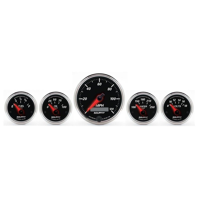 Autometer Designer Black II 3-3/8in and 2-21/16in 5 pc. Electric Speedometer Gauge AutoMeter Gauges