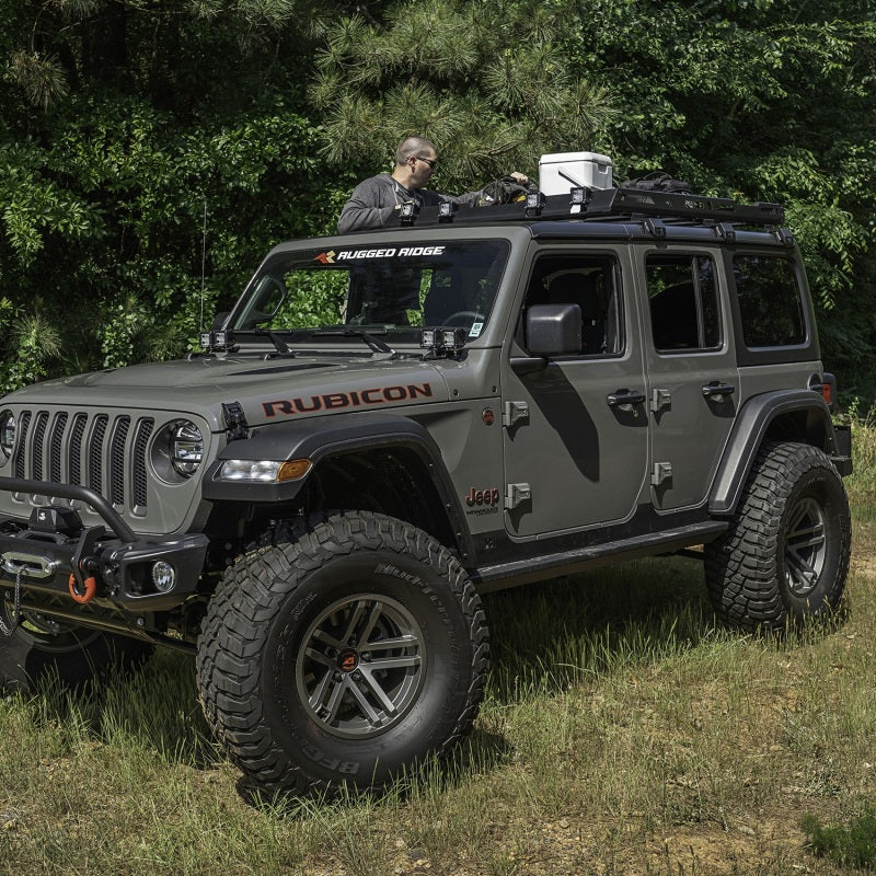 Rugged Ridge Roof Rack with Basket 18-20 Jeep Wrangler JL 4Dr Hardtops Rugged Ridge Roof Rack