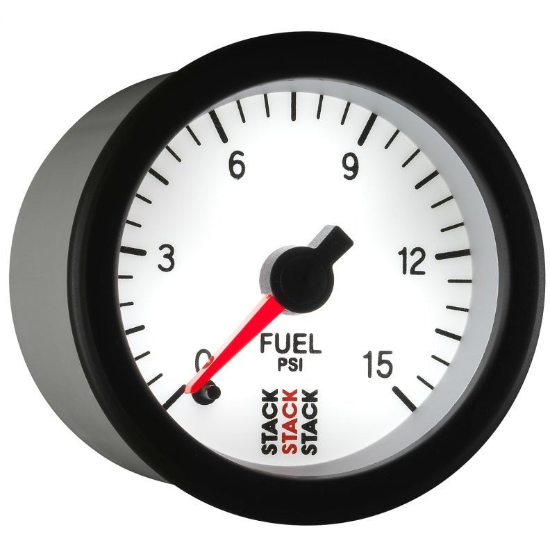 Autometer Stack 52mm 0-15 PSI 1/8in NPTF Male Pro Stepper Motor Fuel Pressure Gauge - White AutoMeter Gauges