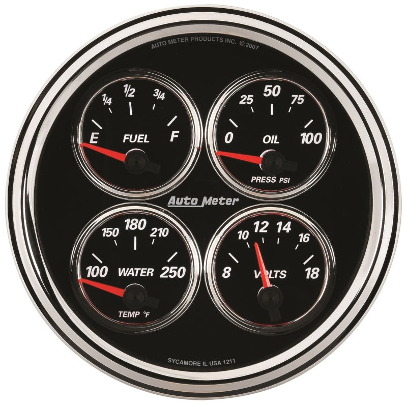 AutoMeter Gauge Quad 5in. 240 Ohm(e) to 33 Ohm(f) Elec Designer Black II AutoMeter Gauges