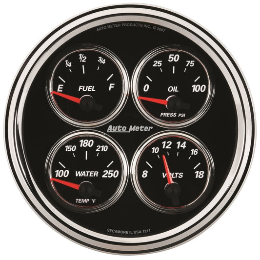 AutoMeter Gauge Quad 5in. 240 Ohm(e) to 33 Ohm(f) Elec Designer Black II AutoMeter Gauges