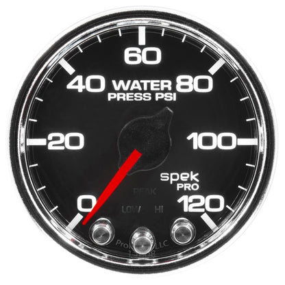 Autometer Spek-Pro Gauge Water Press 2 1/16in 120psi Stepper Motor W/Peak & Warn Blk/Chrm AutoMeter Gauges