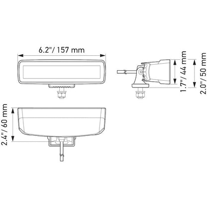 Hella Universal Black Magic 6 L.E.D. Mini Light Bar - Spot Beam Hella Fog Lights