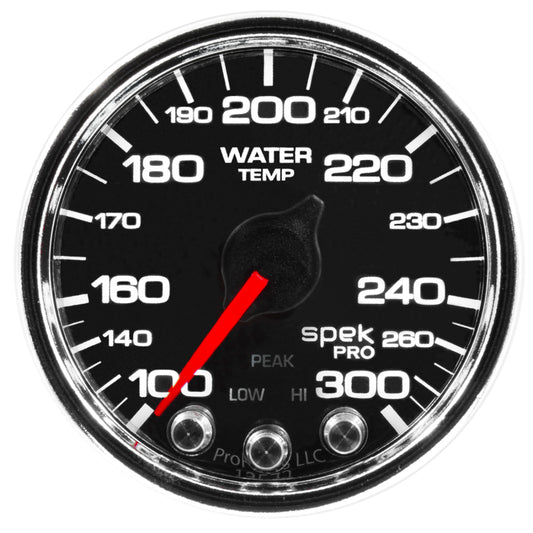 Autometer Spek-Pro Gauge Water Temp 2 1/16in 300f Stepper Motor W/Peak & Warn Blk/Chrm AutoMeter Gauges