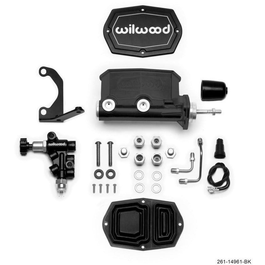 Wilwood Compact Tandem M/C - 7/8in Bore - w/Bracket and Valve (Pushrod) - Black Wilwood Brake Master Cylinder