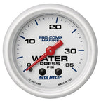 Autometer Marine White 2-1/16in 35 PSI Mechanical Water Pressure Gauge AutoMeter Gauges