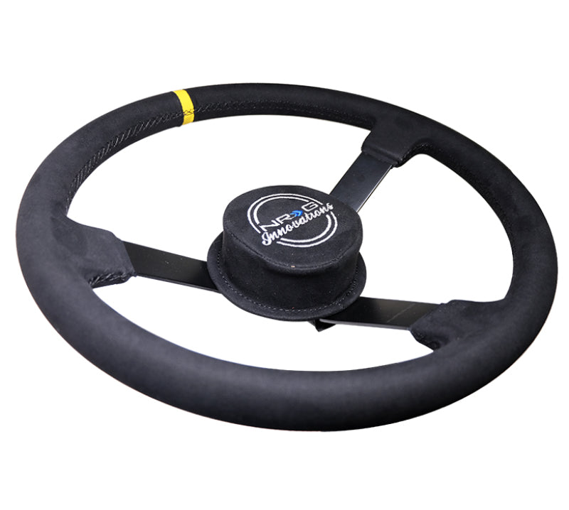 NRG Reinforced Steering Wheel (380mm) Nascar/ Alcantara 3 Spoke w/ NRG Logo/ Removable Crushed Pad