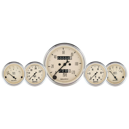 AutoMeter Gauge Kit 5 Pc. 3-1/8in. & 2-1/16in. Mech. Speedo. Wtmp & Oilp Antq Beige AutoMeter Gauges