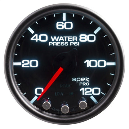 Autometer Spek-Pro Gauge Water Press 2 1/16in 120psi Stepper Motor W/Peak & Warn Blk/Smoke/Blk AutoMeter Gauges