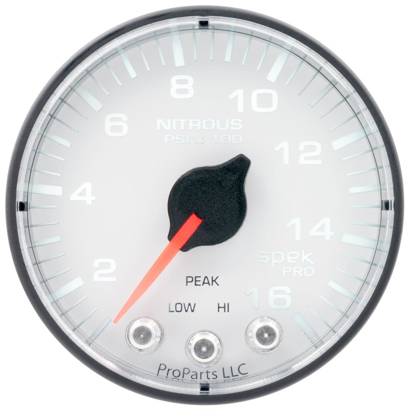 Autometer Spek-Pro 2 1/16in 1600PSI Stepper Motor w/ Peak & Warn White/Black Nitrous Pressure Gauge AutoMeter Gauges