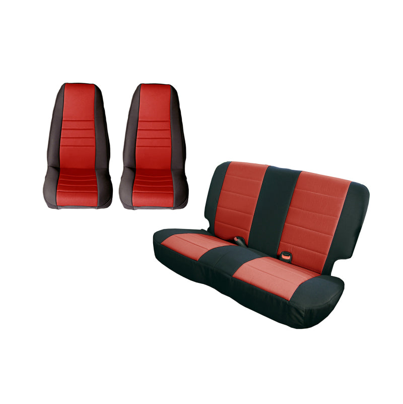 Rugged Ridge Seat Cover Kit Black/Red 80-90 Jeep CJ/YJ Rugged Ridge Seat Covers