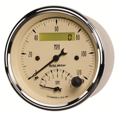 AutoMeter Gauge Tach/Speedo 3-3/8in. 120MPH & 8K RPM Elec. Program. Antq Beige AutoMeter Gauges