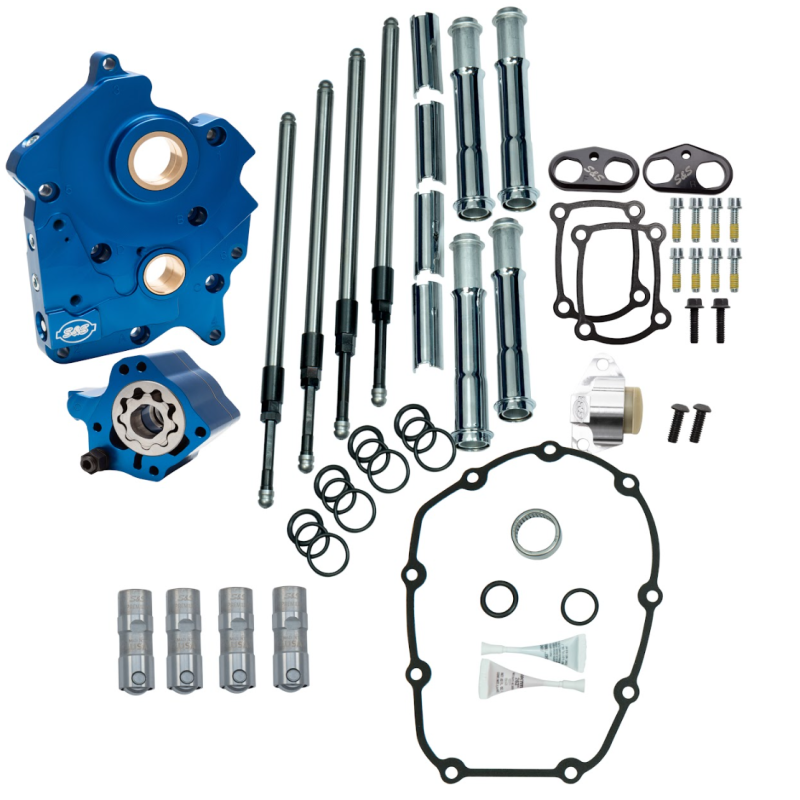 S&S Cycle 2017+ M8 Oil Cooled Cam Chest Kit w/o Cam - Chrome Pushrod Tubes & Chain Tensioner