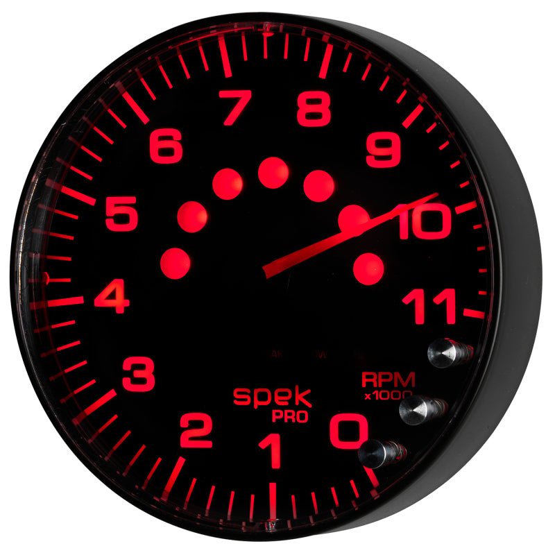 Autometer Spek-Pro Gauge Tachometer 5in 11K Rpm W/Shift Light & Peak Mem Black/Black AutoMeter Gauges
