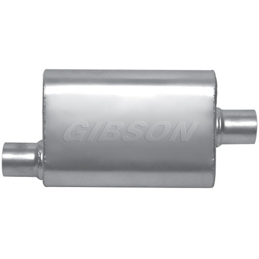Gibson MWA Superflow Offset/Center Oval Muffler - 4x9x14in/2.25in Inlet/2.25in Outlet - Stainless Gibson Muffler
