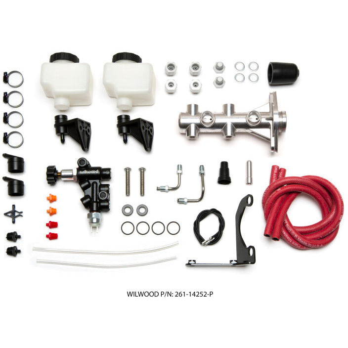 Wilwood Tandem Remote M/C Kit w L/H Brkt & Prop Valve - 1 1/8in Bore Ball Burnished Wilwood Brake Master Cylinder