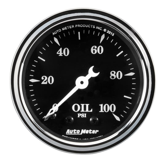 Auto Meter Gauge Oil Press 2 1/16in 100psi Mech Old Tyme Black AutoMeter Gauge Pods