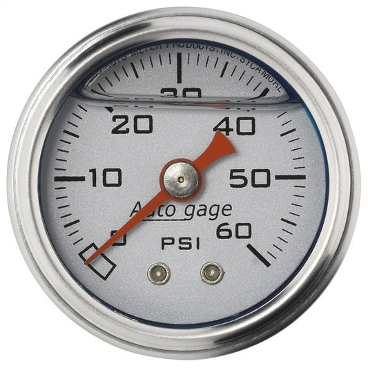 Autometer AutoGage 1.5in Liquid Filled Mechanical 0-60 PSI Fuel Pressure Gauge - Silver AutoMeter Gauges