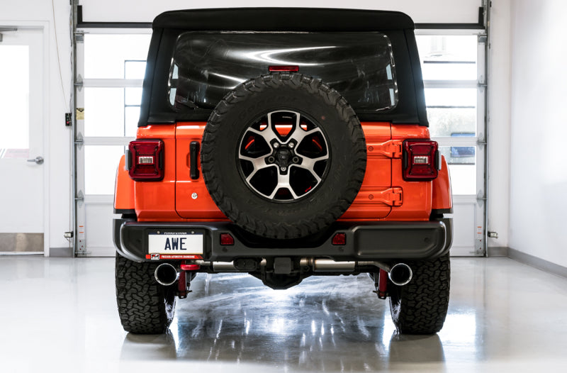 AWE Tuning 2018+ Jeep Wrangler JL/JLU Tread Edition Axle-Back Dual Exhaust - Chrome Silver Tips