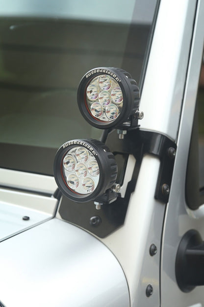 Rugged Ridge 07-18 Jeep Wrangler JK Semi-Gloss Black Round A-Pillar LED Light Mount Kit Rugged Ridge Light Mounts