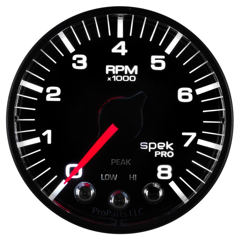 Autometer Spek-Pro Black 2 1/16 inch 8K RPM Tach w/ Shift Light and Peak Memory AutoMeter Gauges