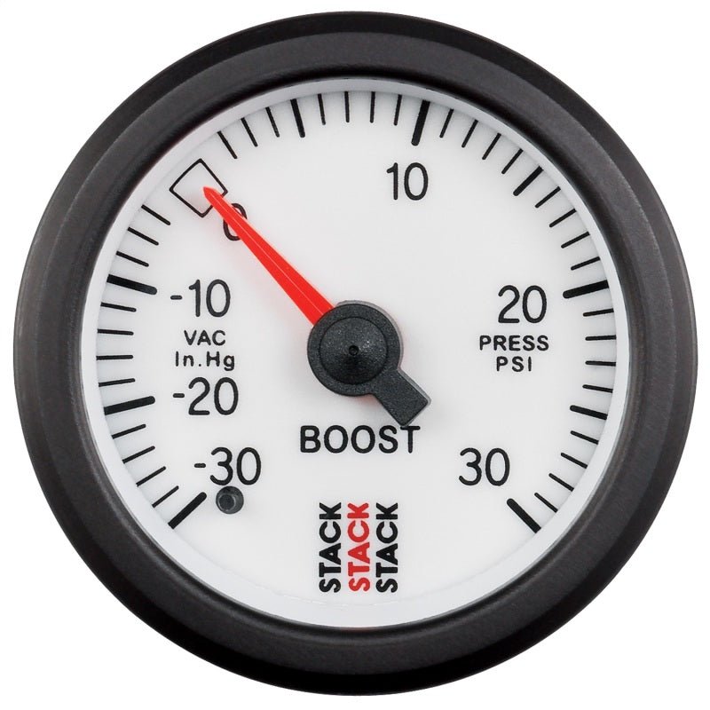 Autometer Stack 52mm -30INHG to +30 PSI (Incl T-Fitting) Mechanical Boost Pressure Gauge - White AutoMeter Gauges