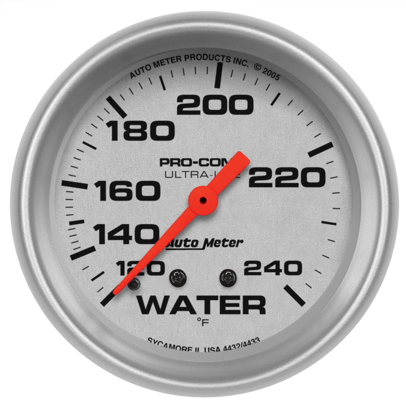 AutoMeter Gauge Water Temp 2-5/8in. 120-240 Deg. F Mechanical 12ft. Ultra-Lite AutoMeter Gauges