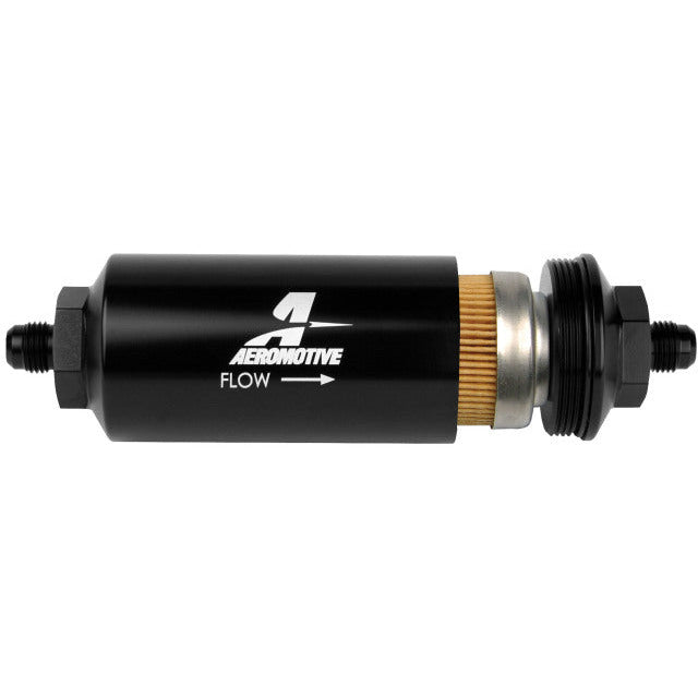 Aeromotive In-Line Filter - (AN-6 Male) 10 Micron Fabric Element Bright Dip Black Finish Aeromotive Fuel Filters