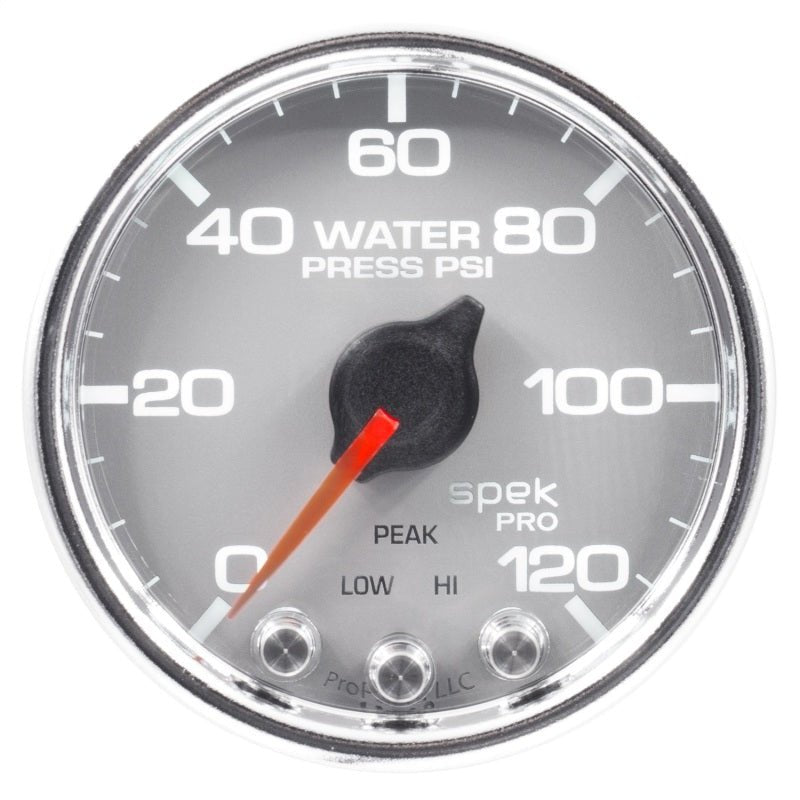 Autometer Spek-Pro Gauge Water Press 2 1/16in 120psi Stepper Motor W/Peak & Warn Slvr/Chrm AutoMeter Gauges