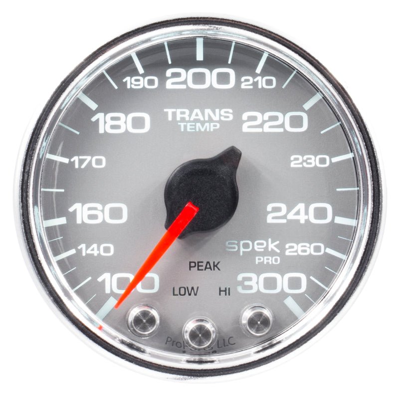 Autometer Spek-Pro Gauge Trans Temp 2 1/16in 300f Stepper Motor W/Peak & Warn Slvr/Chrm AutoMeter Gauges