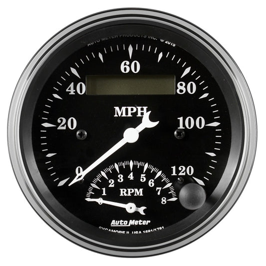 Auto Meter Gauge Tach/Speedo 3 3/8in 120mph & 8k RPM Elec. Program. Old Tyme Blk AutoMeter Gauges