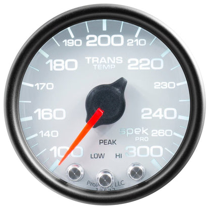 Autometer Spek-Pro Gauge Trans Temp 2 1/16in 300f Stepper Motor W/Peak & Warn Wht/Blk AutoMeter Gauges