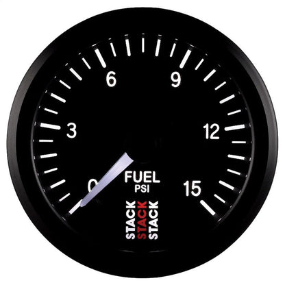 Autometer Stack 52mm 0-15 PSI 1/8in NPTF Male Pro Stepper Motor Fuel Pressure Gauge - Black AutoMeter Gauges