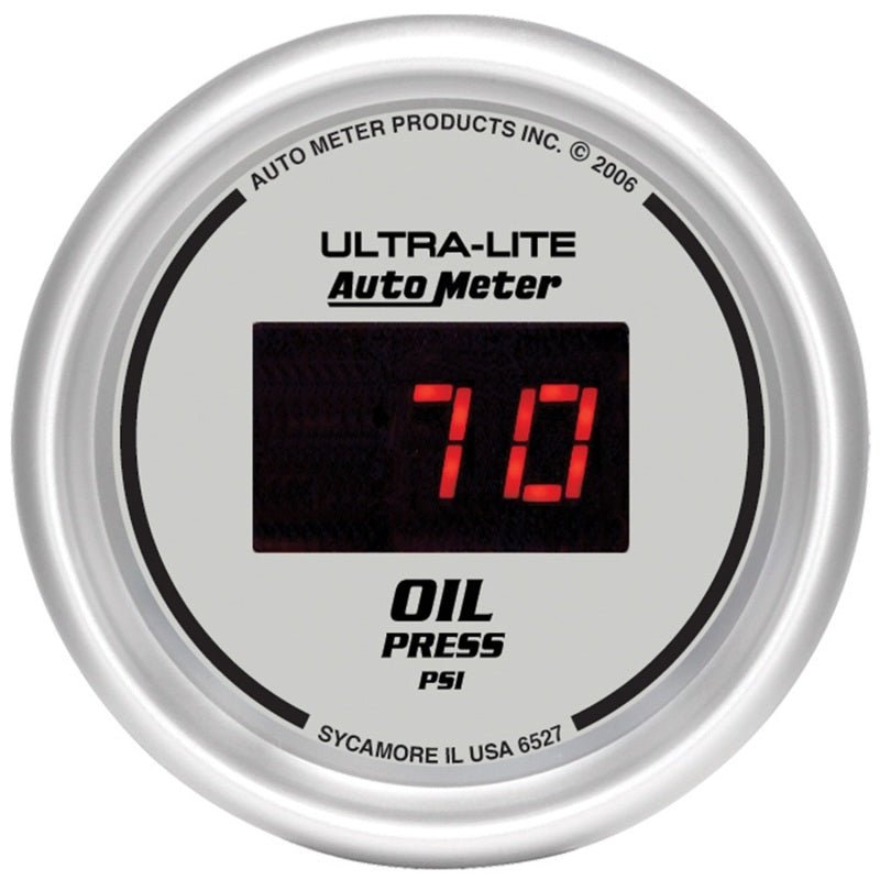 Autometer Ultra-Lite 2-1/16in 100PSI Silver Dial Digital Oil Pressure Gauge w/ Red LED AutoMeter Gauges