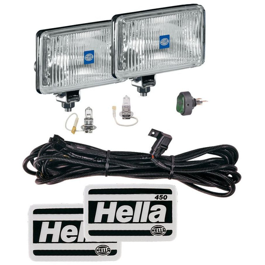 Hella 450 H3 12V SAE/ECE Fog Lamp Kit Clear - Rectangle (Includes 2 Lamps) Hella Fog Lights