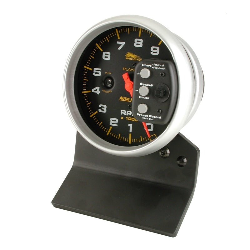 Autometer Pro-Cycle Gauge Tach 5in 9K Rpm Pedestal W/ Rpm Playback Black AutoMeter Gauges
